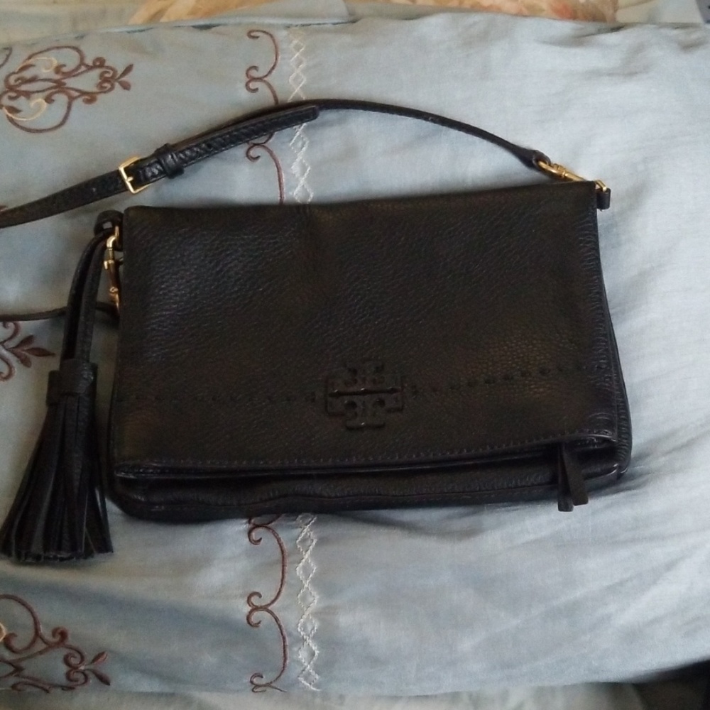 Black Tory Burch Mcgraw foldover crossbody.